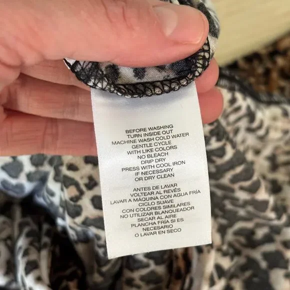 Anne Klein Dress 10 Wrap Leopard Slinky Knit Stretch Waist Tie Career Church